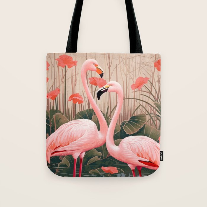 Pink Flamingo Pair In The Bloom Tote Bag Gallery Image 1
