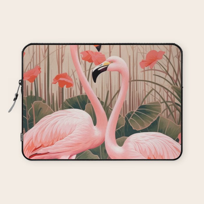 Pink Flamingo Pair In The Bloom Laptop Sleeve Gallery Image 1