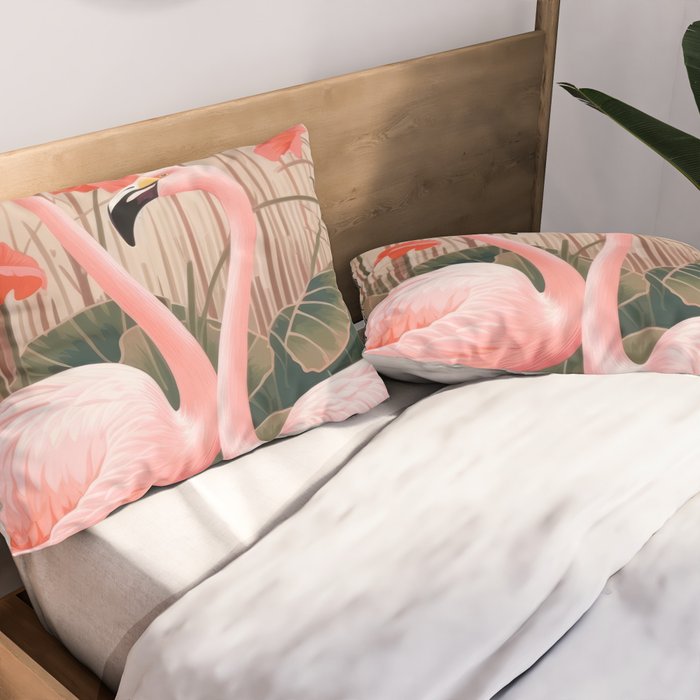 Pink Flamingo Pair In The Bloom Pillow Sham Gallery Image 2