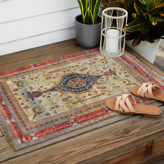 Heriz Silk Northwest Persian Carpet Print Outdoor Rug Gallery Image 2