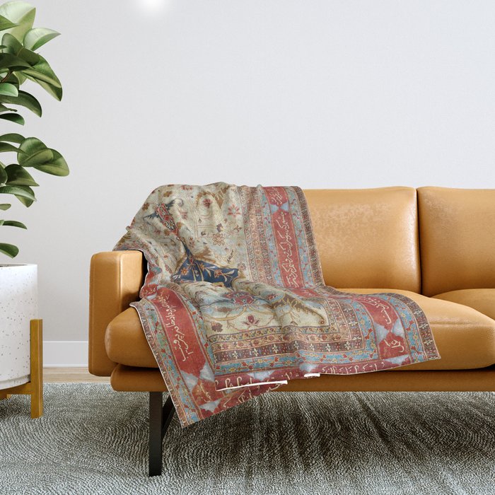 Heriz Silk Northwest Persian Carpet Print Throw Blanket Gallery Image 1