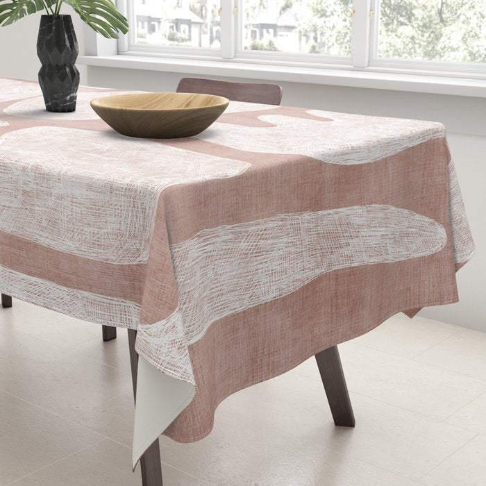 Terracotta White Shapes Abstract Artwork Tablecloth Gallery Image 3