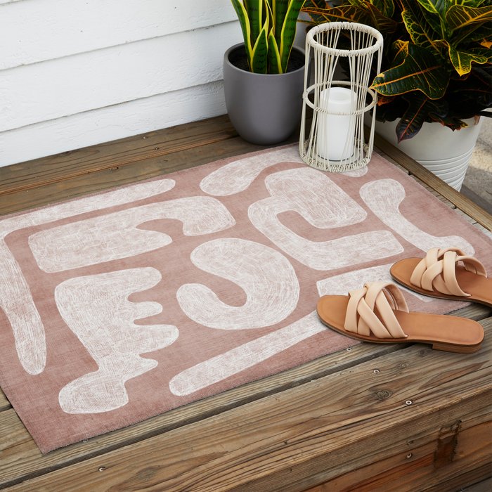 Terracotta White Shapes Abstract Artwork Outdoor Rug Gallery Image 2