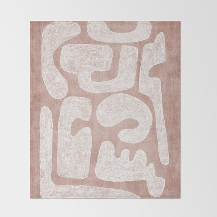 Terracotta White Shapes Abstract Artwork Throw Blanket Gallery Image 2