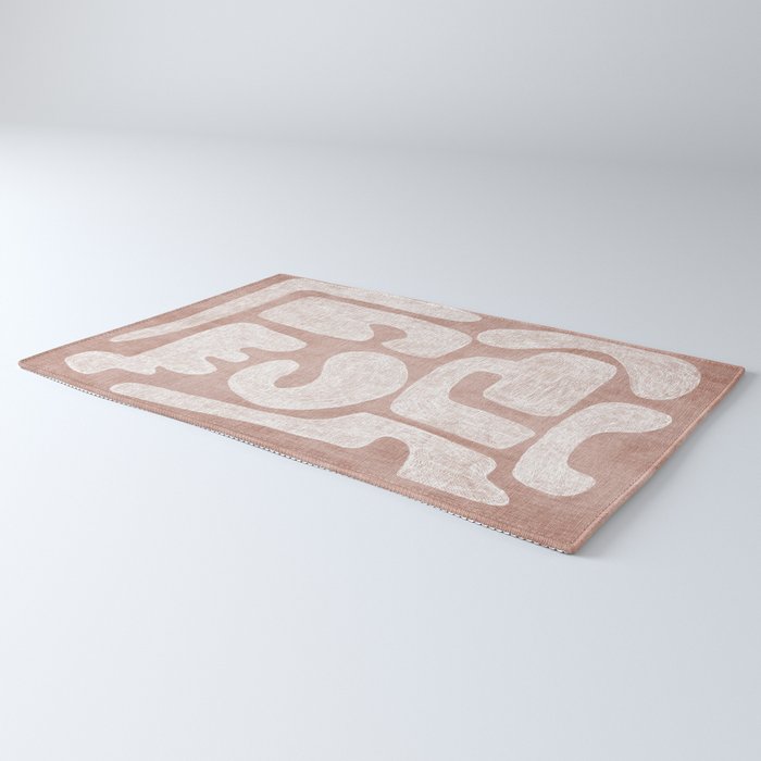 Terracotta White Shapes Abstract Artwork Rug Gallery Image 3