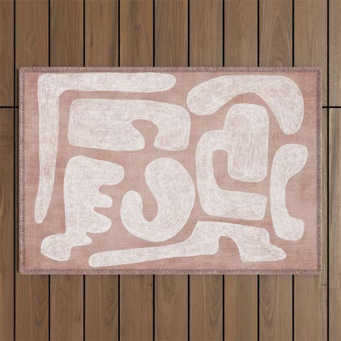 Terracotta White Shapes Abstract Artwork Outdoor Rug Gallery Image 1