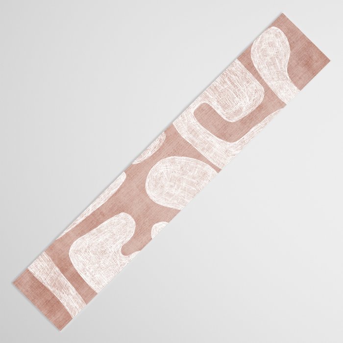 Terracotta White Shapes Abstract Artwork Table Runner Gallery Image 3