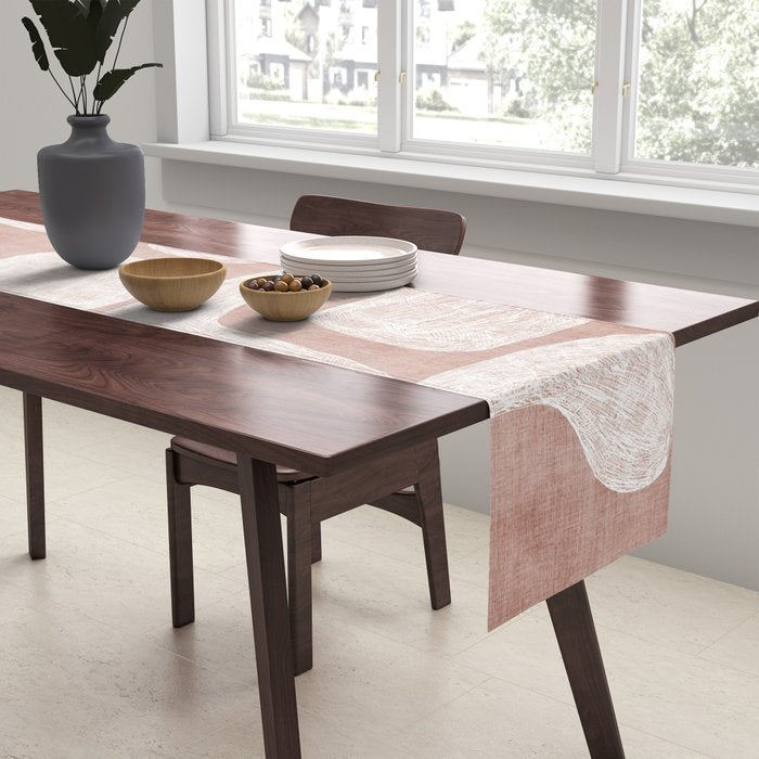 Terracotta White Shapes Abstract Artwork Table Runner Gallery Image 2