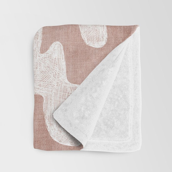 Terracotta White Shapes Abstract Artwork Throw Blanket Gallery Image 3