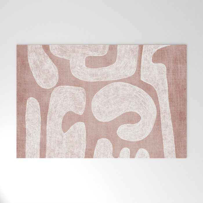 Terracotta White Shapes Abstract Artwork Welcome Mat Gallery Image 1