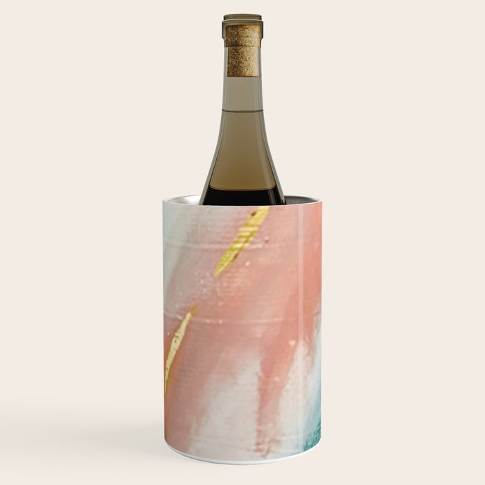 Celestial [3]: a minimal abstract mixed-media piece in Pink, Blue, and gold by Alyssa Hamilton Art Wine Chiller Gallery Image 1