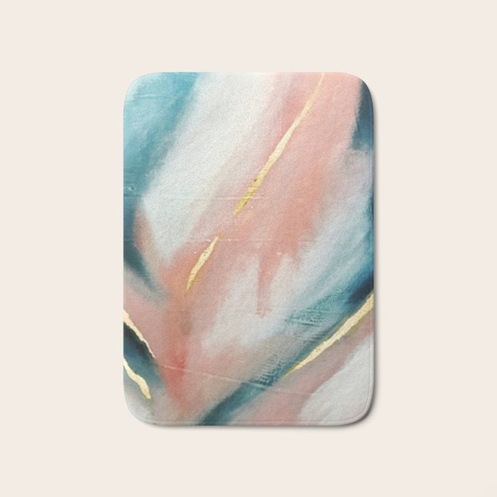 Celestial [3]: a minimal abstract mixed-media piece in Pink, Blue, and gold by Alyssa Hamilton Art Bath Mat Gallery Image 1