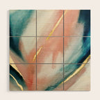Celestial [3]: a minimal abstract mixed-media piece in Pink, Blue, and gold by Alyssa Hamilton Art Wood Wall Art Gallery Image 1