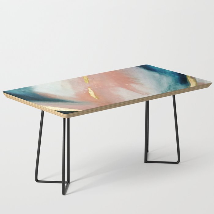 Celestial [3]: a minimal abstract mixed-media piece in Pink, Blue, and gold by Alyssa Hamilton Art Coffee Table Gallery Image 1