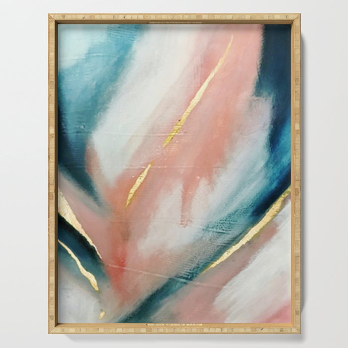 Celestial [3]: a minimal abstract mixed-media piece in Pink, Blue, and gold by Alyssa Hamilton Art Serving Tray Gallery Image 1