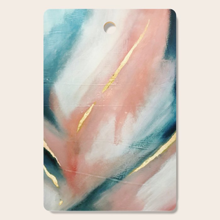 Celestial [3]: a minimal abstract mixed-media piece in Pink, Blue, and gold by Alyssa Hamilton Art Cutting Board Gallery Image 1