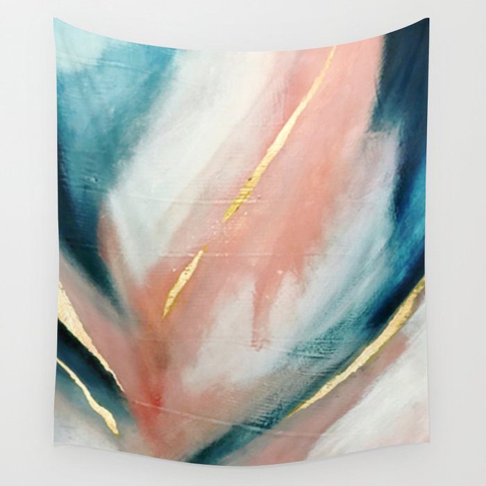 Celestial [3]: a minimal abstract mixed-media piece in Pink, Blue, and gold by Alyssa Hamilton Art Wall Tapestry Gallery Image 1