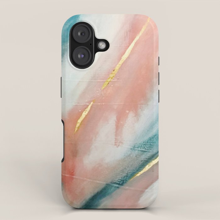 Celestial [3]: a minimal abstract mixed-media piece in Pink, Blue, and gold by Alyssa Hamilton Art iPhone Case Gallery Image 1