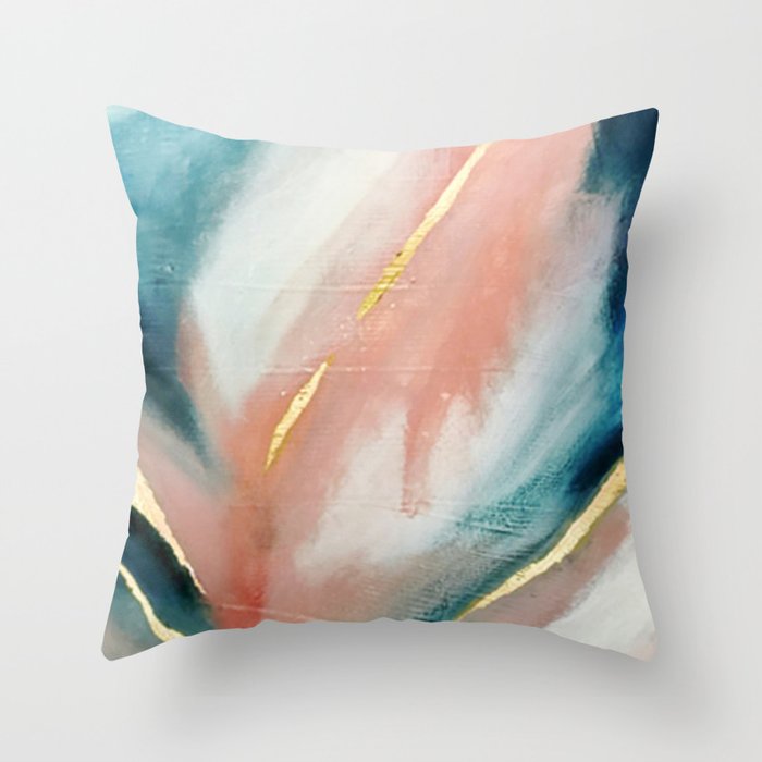 Celestial [3]: a minimal abstract mixed-media piece in Pink, Blue, and gold by Alyssa Hamilton Art Throw Pillow Gallery Image 6