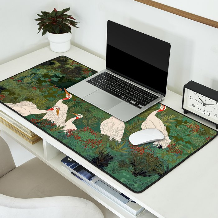 Japandi Wall Art Maximalist japanese chinoiserie Bird wabi sabi green Heron Painting for living room Desk Mat Gallery Image 2