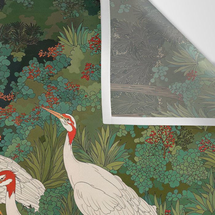 Japandi Wall Art Maximalist japanese chinoiserie Bird wabi sabi green Heron Painting for living room Wall Tapestry Gallery Image 3