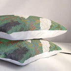 Japandi Wall Art Maximalist japanese chinoiserie Bird wabi sabi green Heron Painting for living room Pillow Sham Gallery Image 3