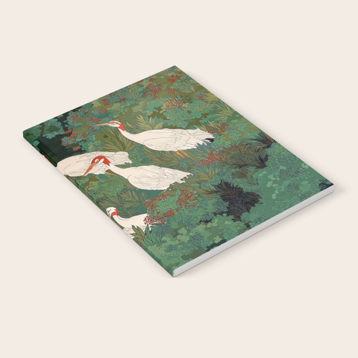 Japandi Wall Art Maximalist japanese chinoiserie Bird wabi sabi green Heron Painting for living room Notebook Gallery Image 2