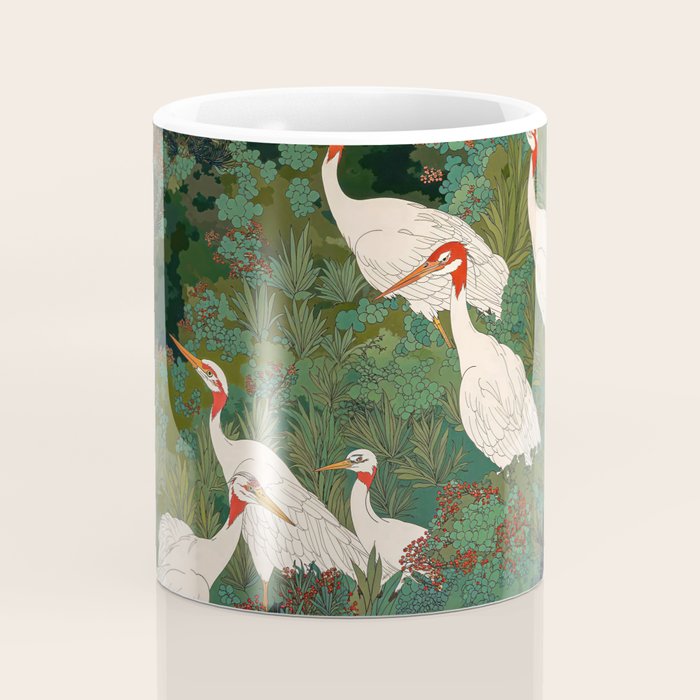 Japandi Wall Art Maximalist japanese chinoiserie Bird wabi sabi green Heron Painting for living room Coffee Mug Gallery Image 4