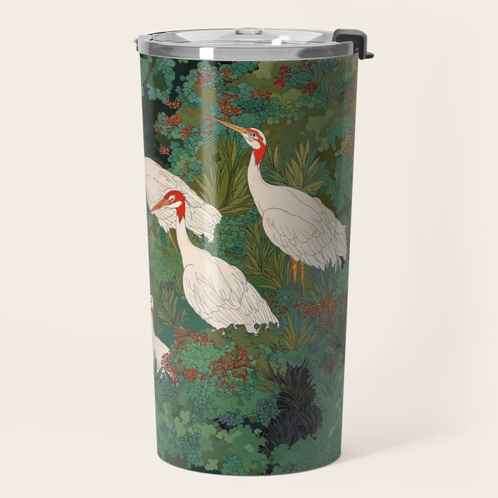 Japandi Wall Art Maximalist japanese chinoiserie Bird wabi sabi green Heron Painting for living room Travel Mug Gallery Image 2