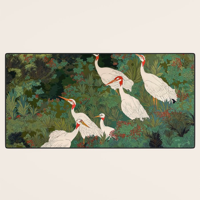 Japandi Wall Art Maximalist japanese chinoiserie Bird wabi sabi green Heron Painting for living room Desk Mat Gallery Image 3