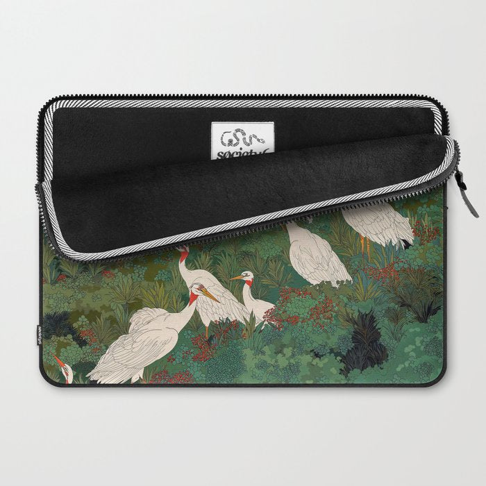 Japandi Wall Art Maximalist japanese chinoiserie Bird wabi sabi green Heron Painting for living room Laptop Sleeve Gallery Image 2