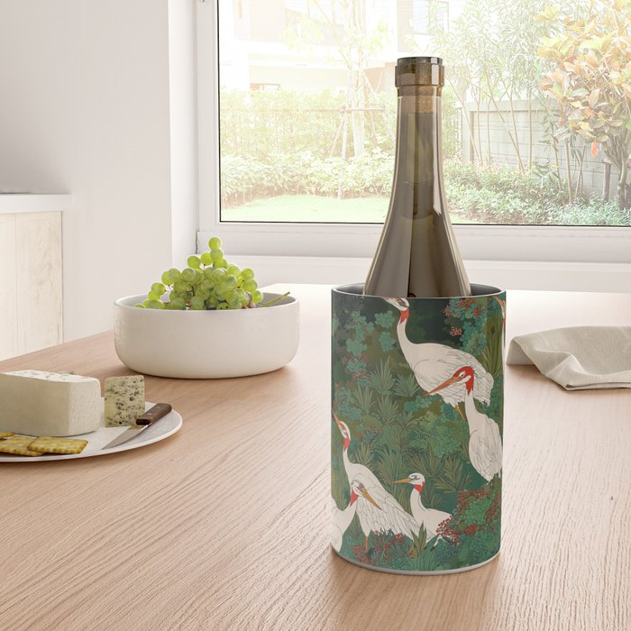 Japandi Wall Art Maximalist japanese chinoiserie Bird wabi sabi green Heron Painting for living room Wine Chiller Gallery Image 4