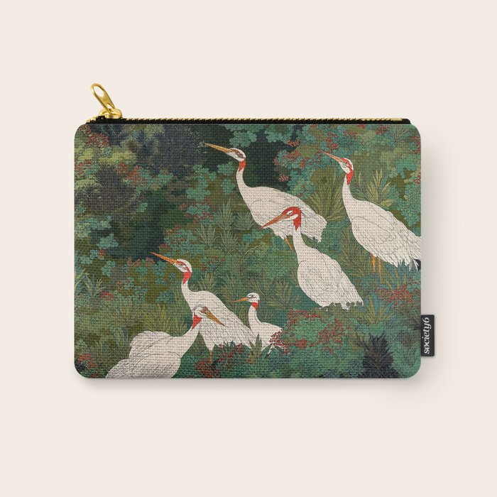 Japandi Wall Art Maximalist japanese chinoiserie Bird wabi sabi green Heron Painting for living room Carry All Pouch Gallery Image 1
