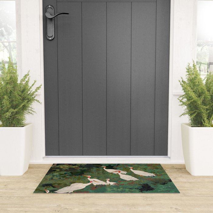 Japandi Wall Art Maximalist japanese chinoiserie Bird wabi sabi green Heron Painting for living room Welcome Mat Gallery Image 3
