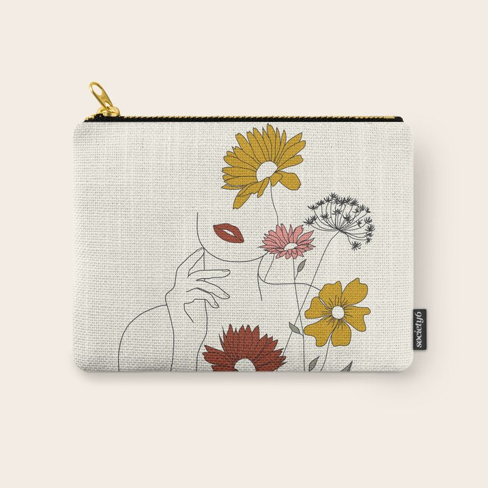 Colorful Thoughts Minimal Line Art Woman with Flowers III Carry All Pouch Gallery Image 1