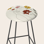 Colorful Thoughts Minimal Line Art Woman with Flowers III Stool Gallery Image 2