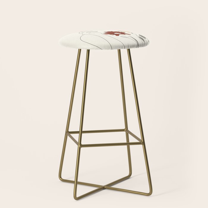 Colorful Thoughts Minimal Line Art Woman with Flowers III Stool Gallery Image 2