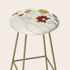 Colorful Thoughts Minimal Line Art Woman with Flowers III Stool Gallery Image 2