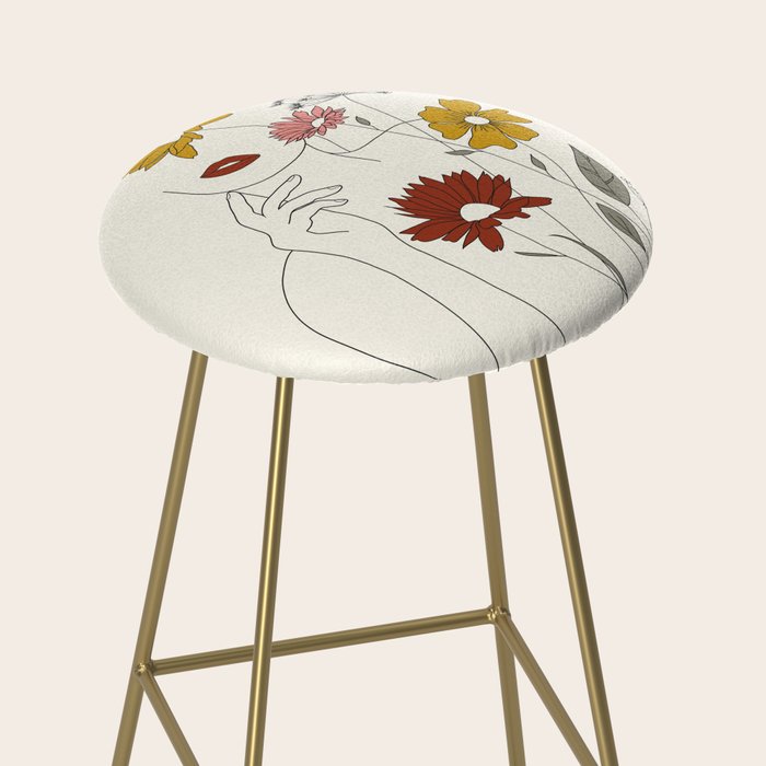 Colorful Thoughts Minimal Line Art Woman with Flowers III Stool Gallery Image 2