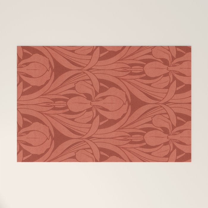 Victorian Iris Damask Pattern Red Orange Welcome Mat Gallery Image 1