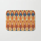 Boho Art, Geometric, Ikat Pattern, Blue, Orange, Yellow Bath Mat Gallery Image 1