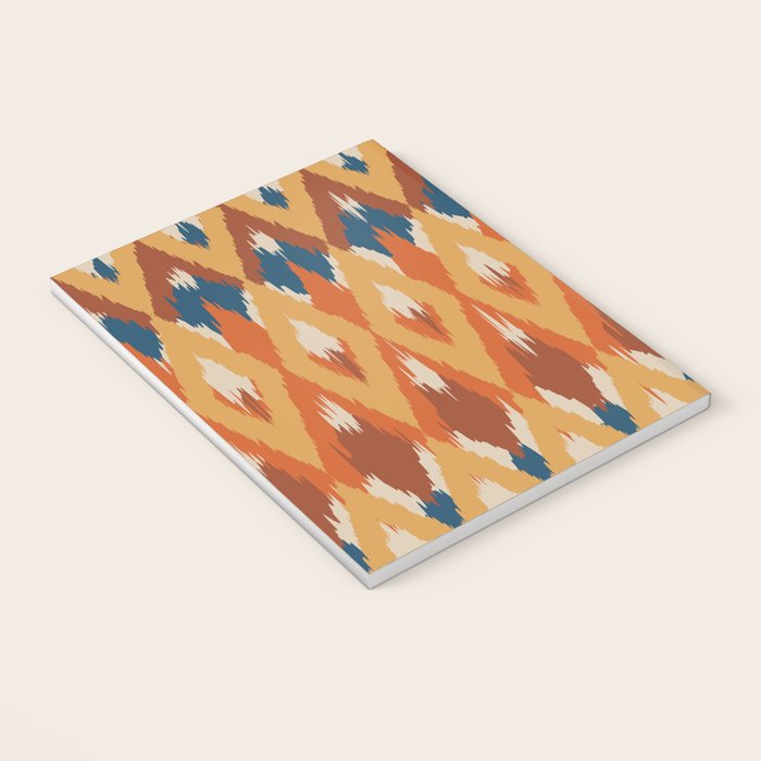 Boho Art, Geometric, Ikat Pattern, Blue, Orange, Yellow Notebook Gallery Image 3