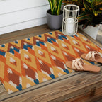 Boho Art, Geometric, Ikat Pattern, Blue, Orange, Yellow Outdoor Rug Gallery Image 2