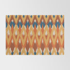 Boho Art, Geometric, Ikat Pattern, Blue, Orange, Yellow Rug Gallery Image 2
