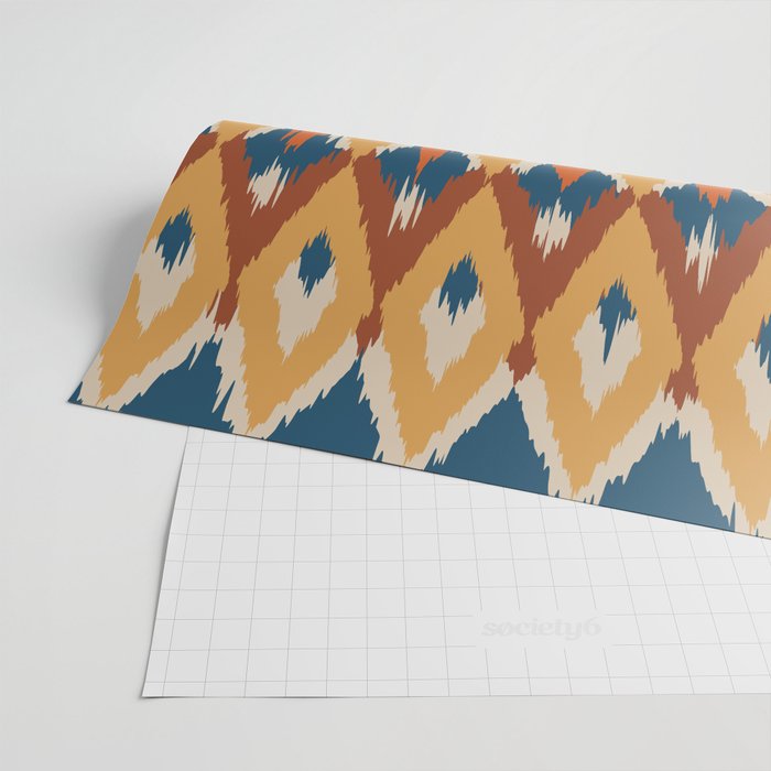Boho Art, Geometric, Ikat Pattern, Blue, Orange, Yellow Wrapping Paper Gallery Image 2