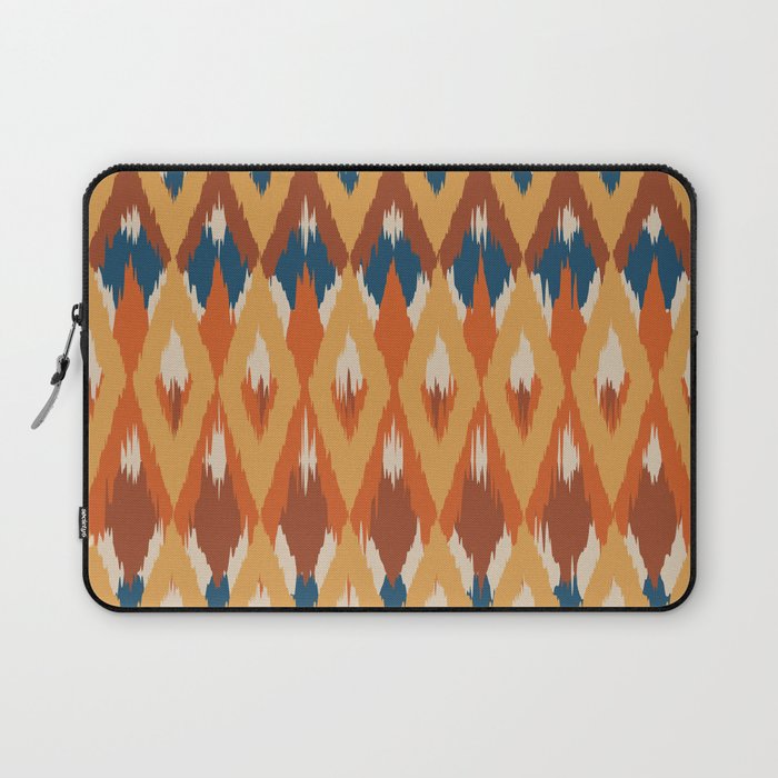 Boho Art, Geometric, Ikat Pattern, Blue, Orange, Yellow Laptop Sleeve Gallery Image 1