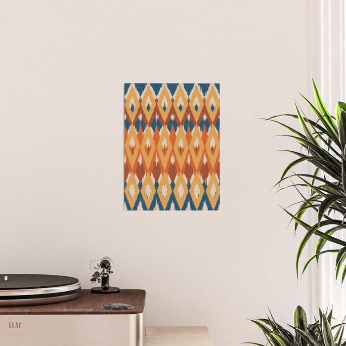 Boho Art, Geometric, Ikat Pattern, Blue, Orange, Yellow Poster Gallery Image 2