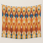 Boho Art, Geometric, Ikat Pattern, Blue, Orange, Yellow Wall Tapestry Gallery Image 4