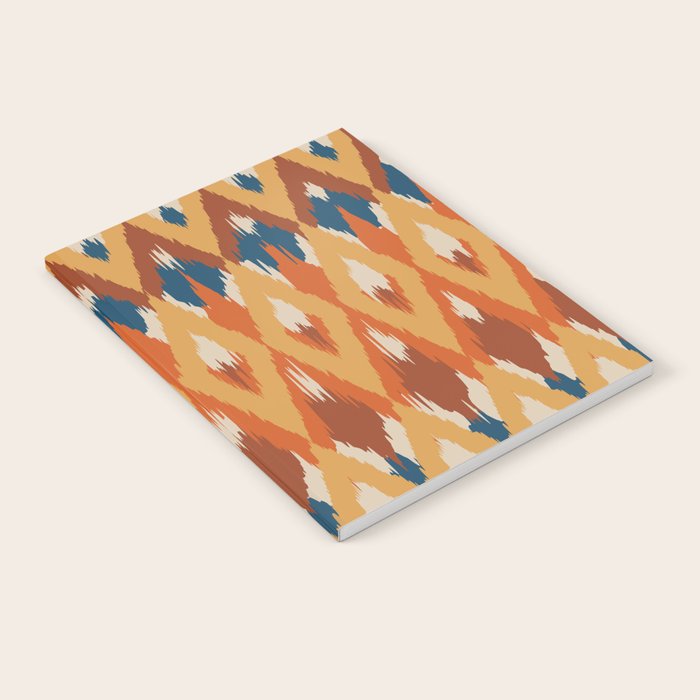 Boho Art, Geometric, Ikat Pattern, Blue, Orange, Yellow Notebook Gallery Image 2