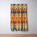 Boho Art, Geometric, Ikat Pattern, Blue, Orange, Yellow Window Curtain Gallery Image 3